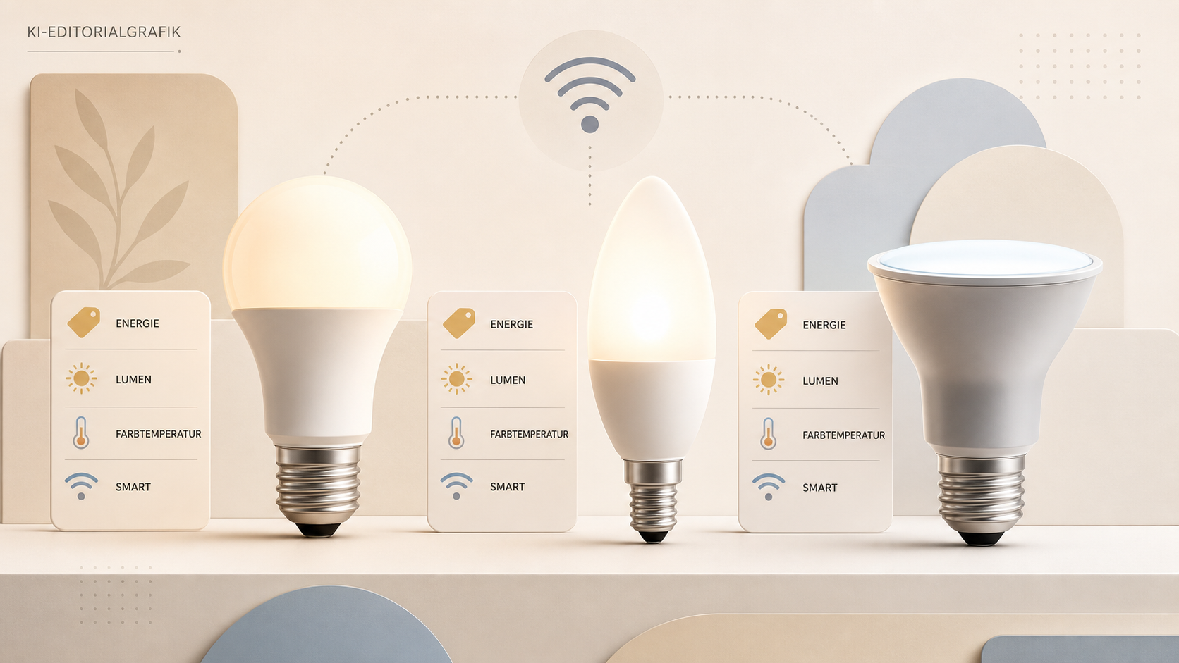 Redaktionelle Illustration zu Smarte Leuchtmittel richtig einordnen: Lichtstrom, Farbtemperatur, Energiekennzeichnung und Steuerung