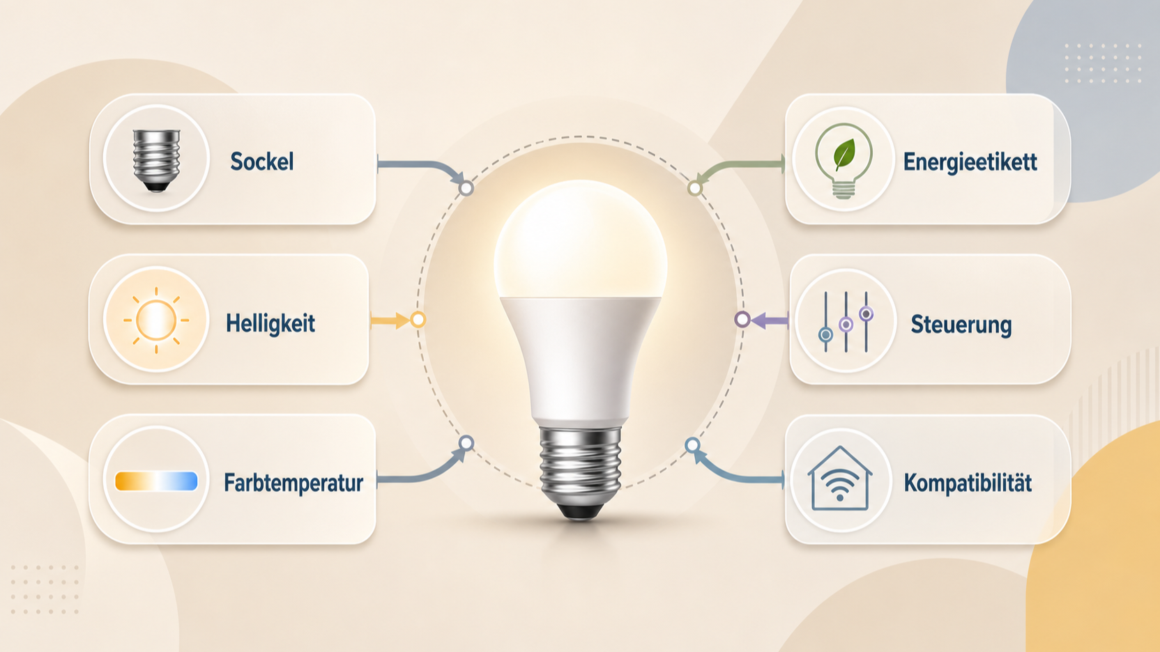 Redaktionelle Illustration zu Smarte Leuchtmittel richtig einordnen: Lichtstrom, Farbtemperatur, Energiekennzeichnung und Steuerung